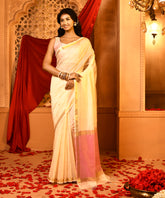 Cream-Pink Maheswari Chunri Buti Patola